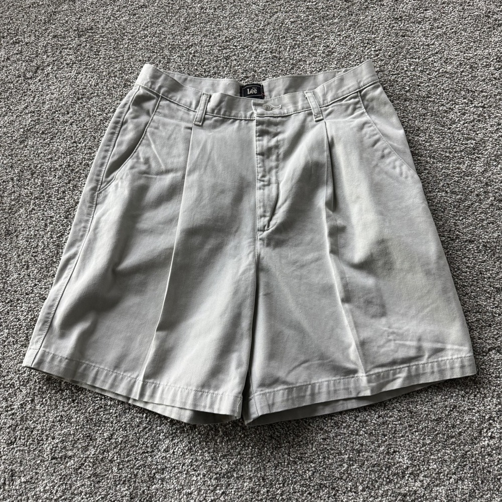 Lee Chino Shorts Womens 12 Beige Cotton Pleated Front Pockets 8 Inseam Summer